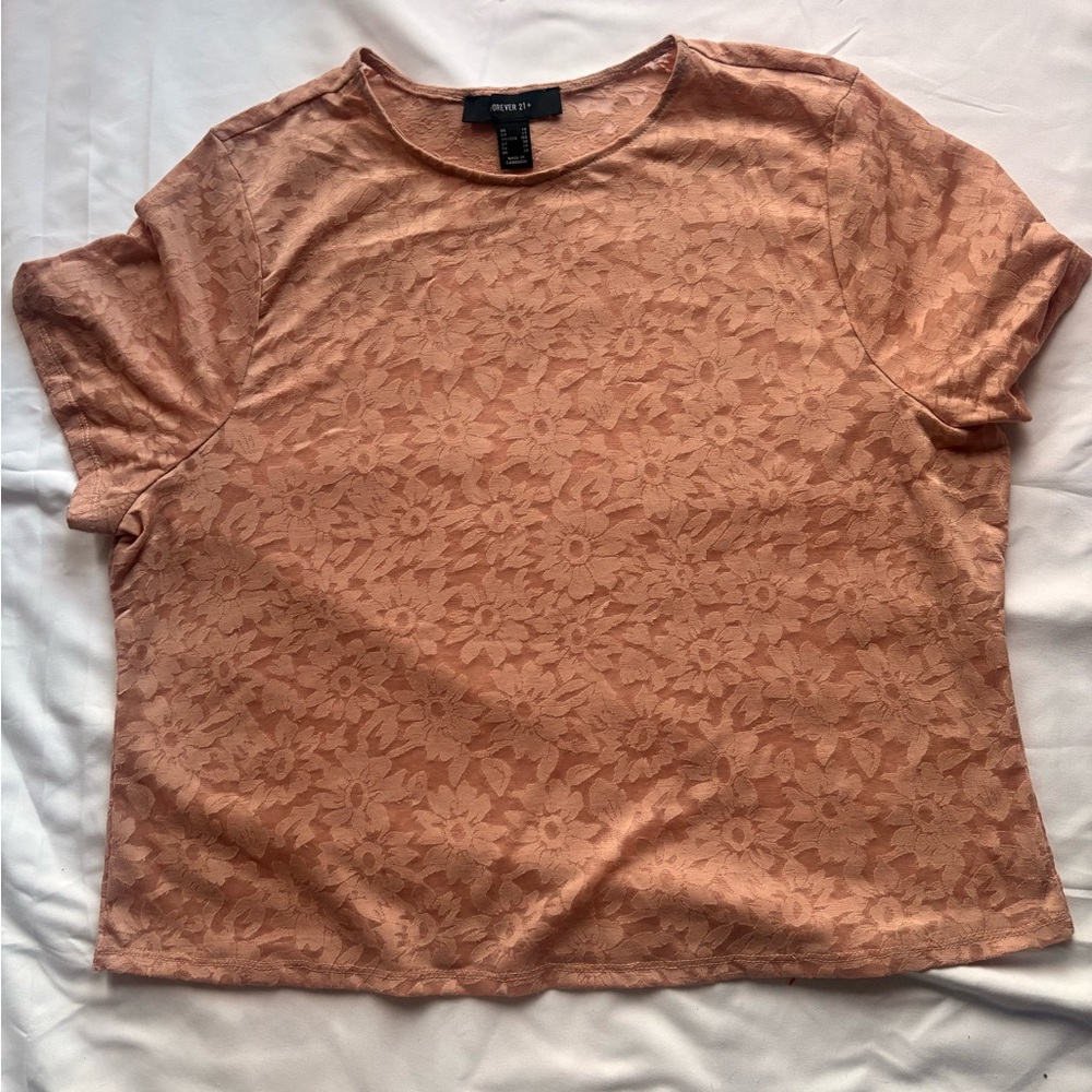 Forever 21 Women's Floral Lace Top dusty Coral